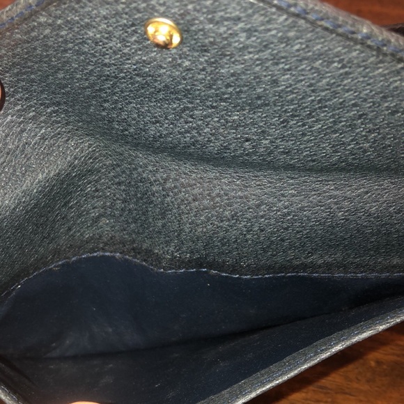 GUCCI GG Monogram Navy Blue Leather Coated Canvas Long Bifold Wallet Vintage - Picture 7 of 17